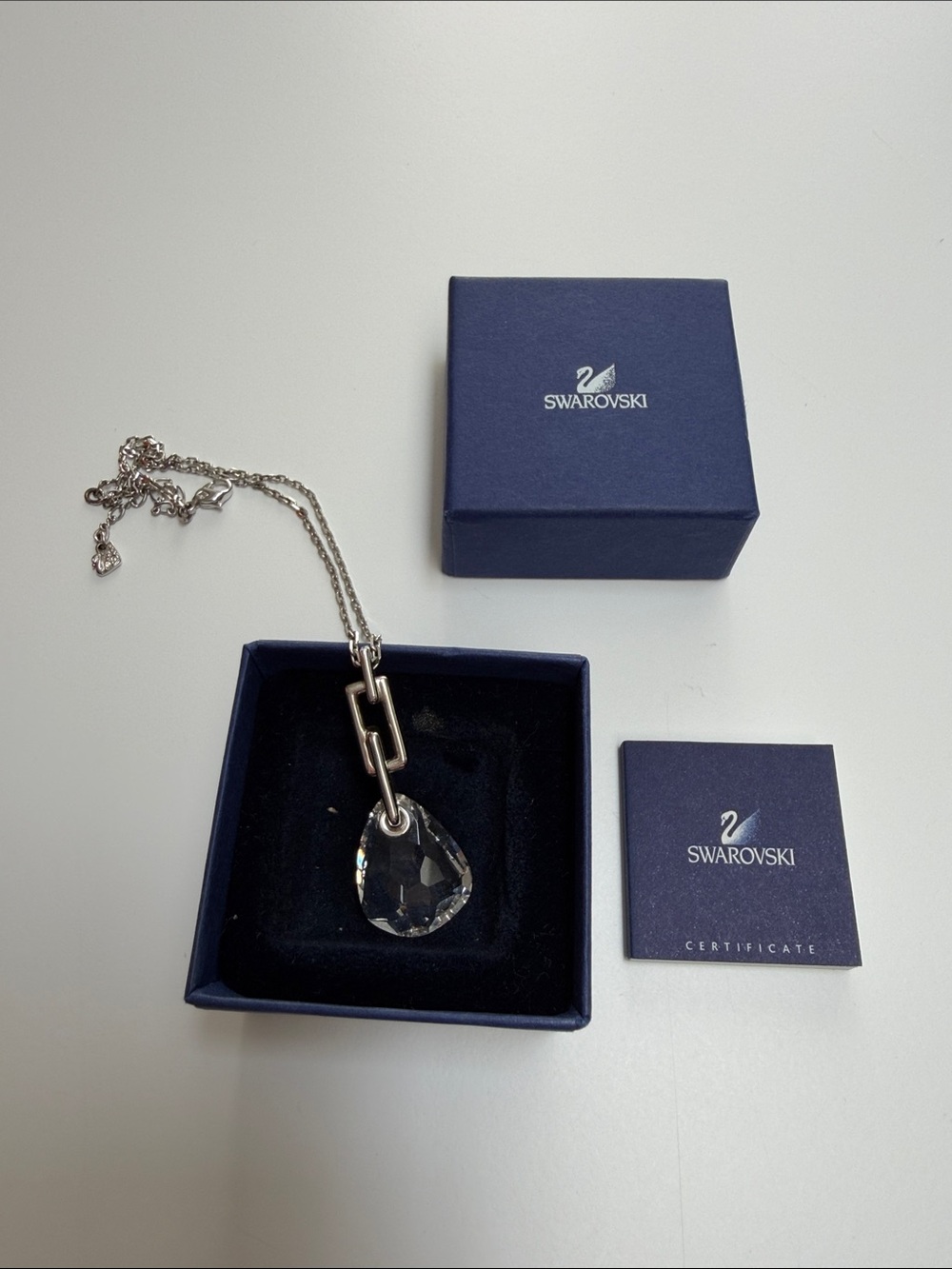 Swarovski Clear Crystal Teardrop Pendant Necklace on Silver Chain
